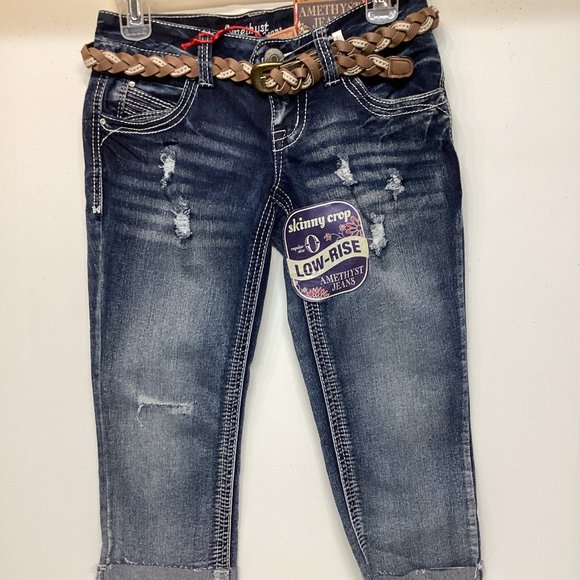 Size 0 Crop Jeans Amethyst Jeans With Belt NWT - Picture 1 of 6